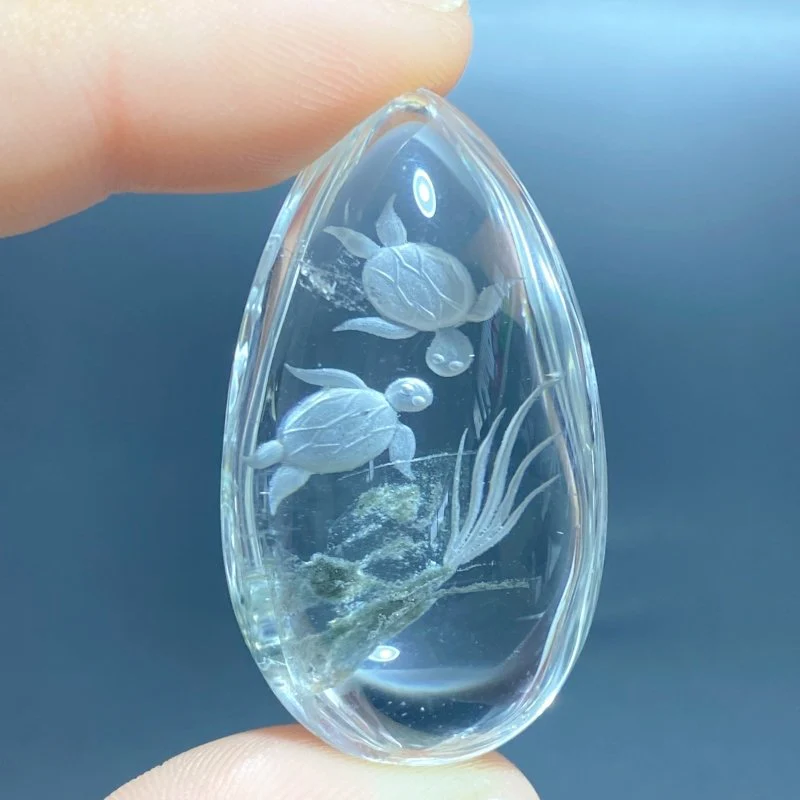 2 Pieces Sea Turtle Garden Quartz Inner Scene Carving - Image 2