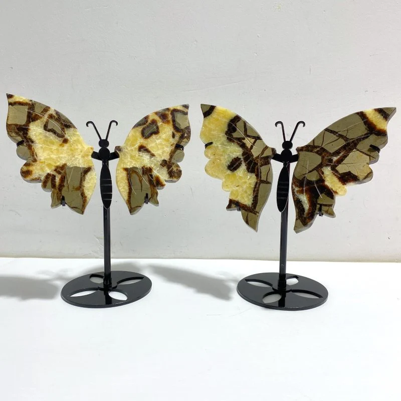 2 Pairs Septarian Butterfly Wing Carving With Stand #3