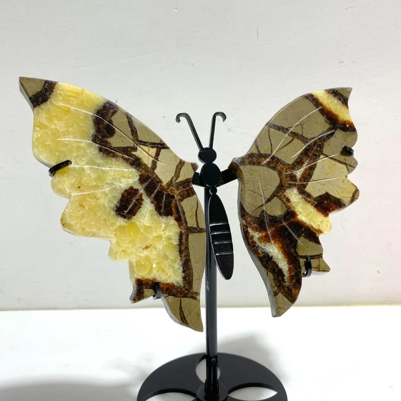 2 Pairs Septarian Butterfly Wing Carving With Stand #3 - Image 3