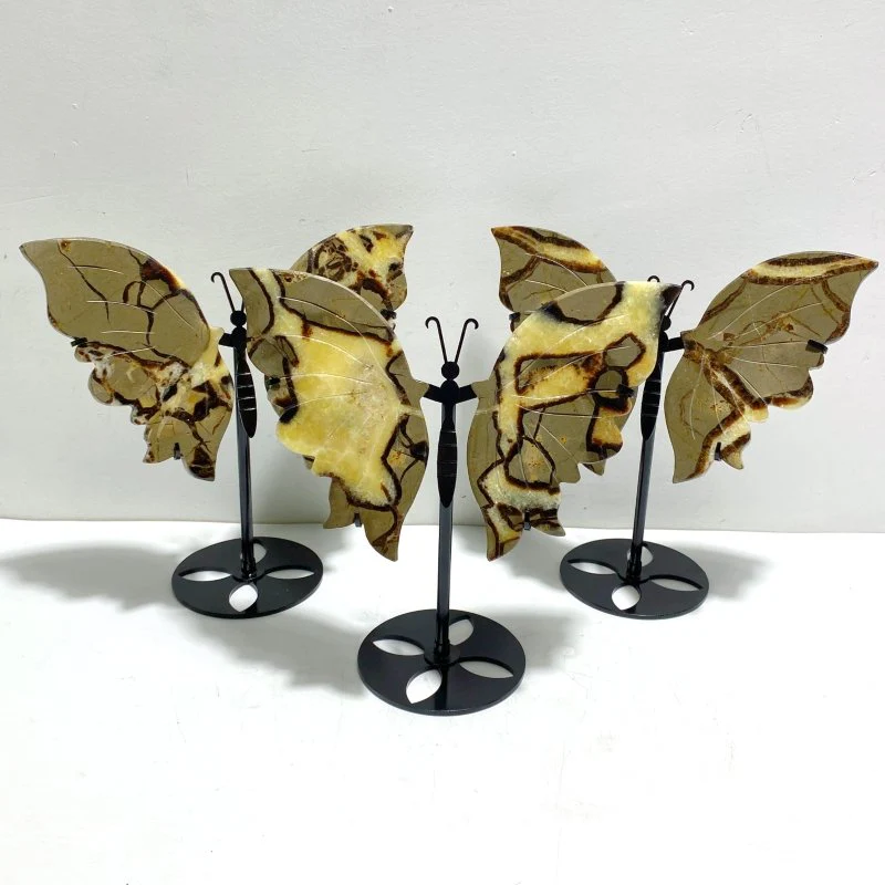 3 Pairs Septarian Butterfly Wing Carving With Stand #4
