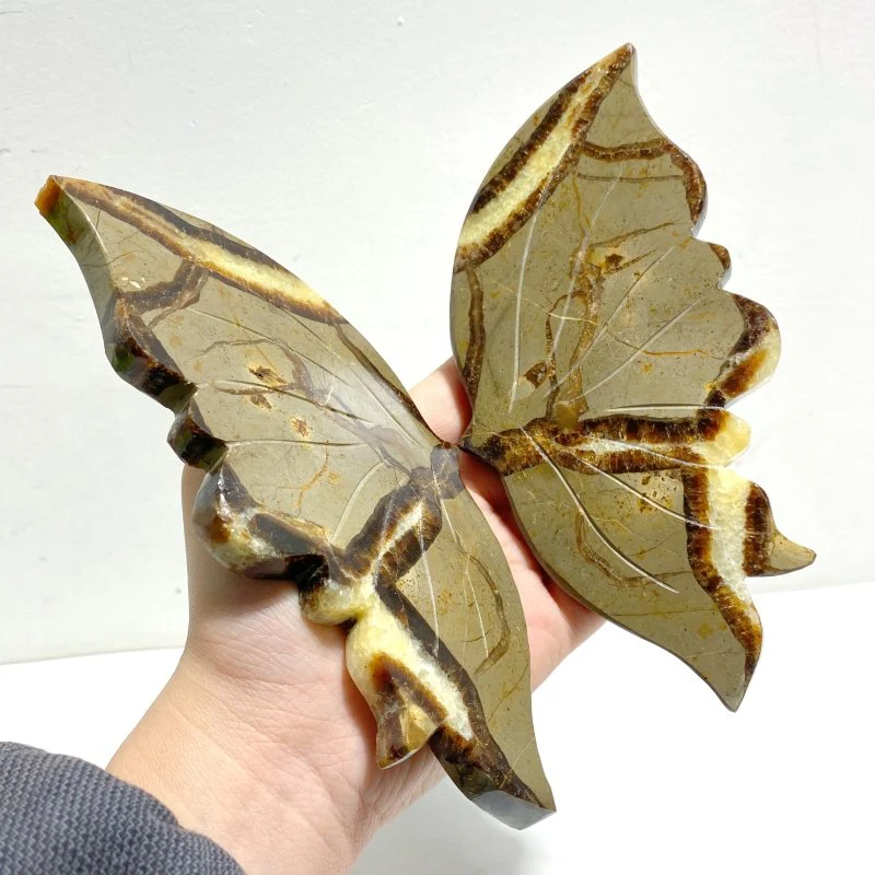 3 Pairs Septarian Butterfly Wing Carving With Stand #4 - Image 6