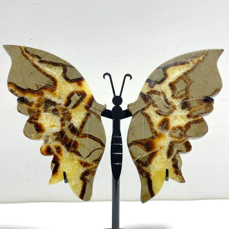 4 Pairs Septarian Butterfly Wing Carving With Stand #5 - Image 2