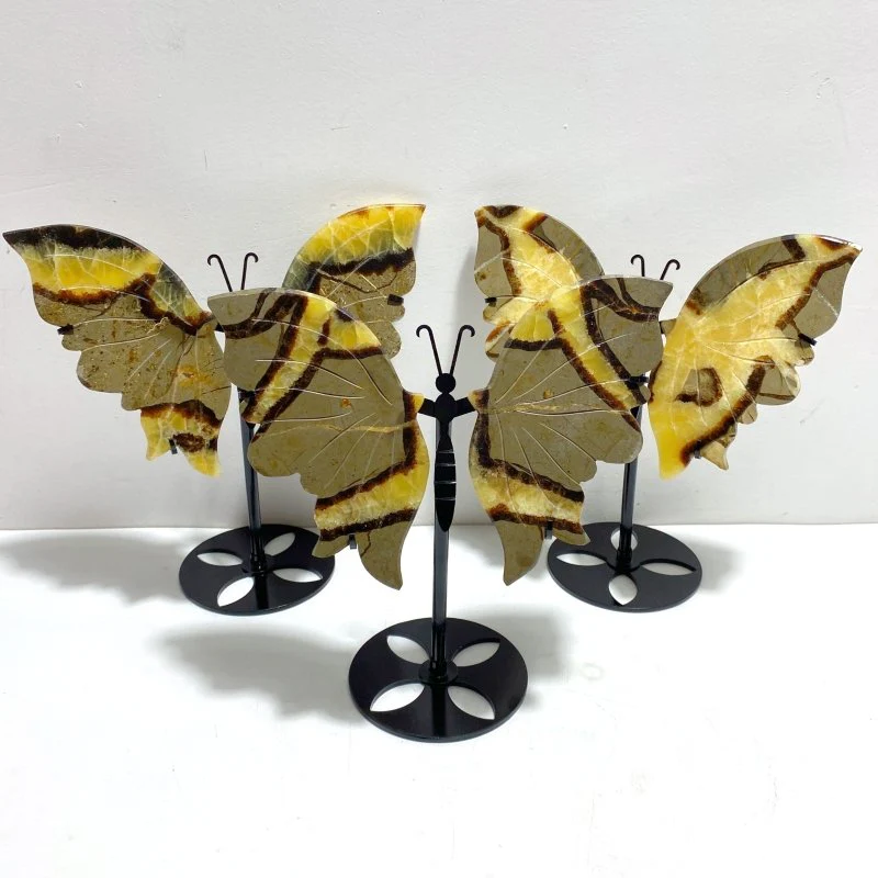 3 Pairs Septarian Butterfly Wing Carving With Stand #6