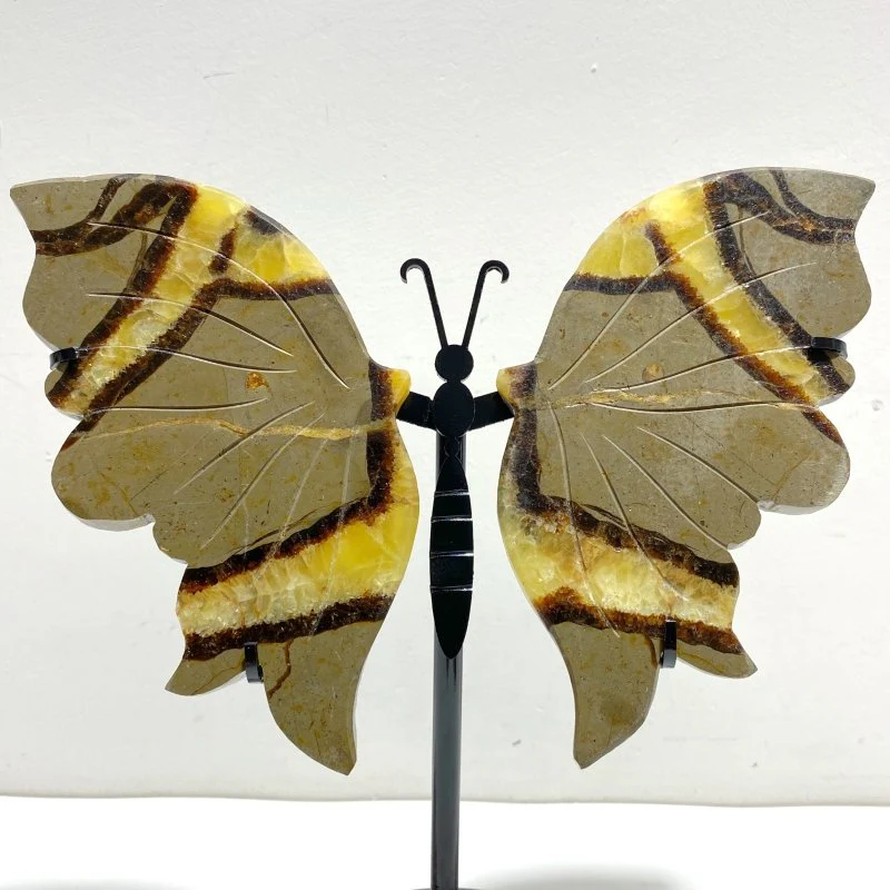 3 Pairs Septarian Butterfly Wing Carving With Stand #6 - Image 2