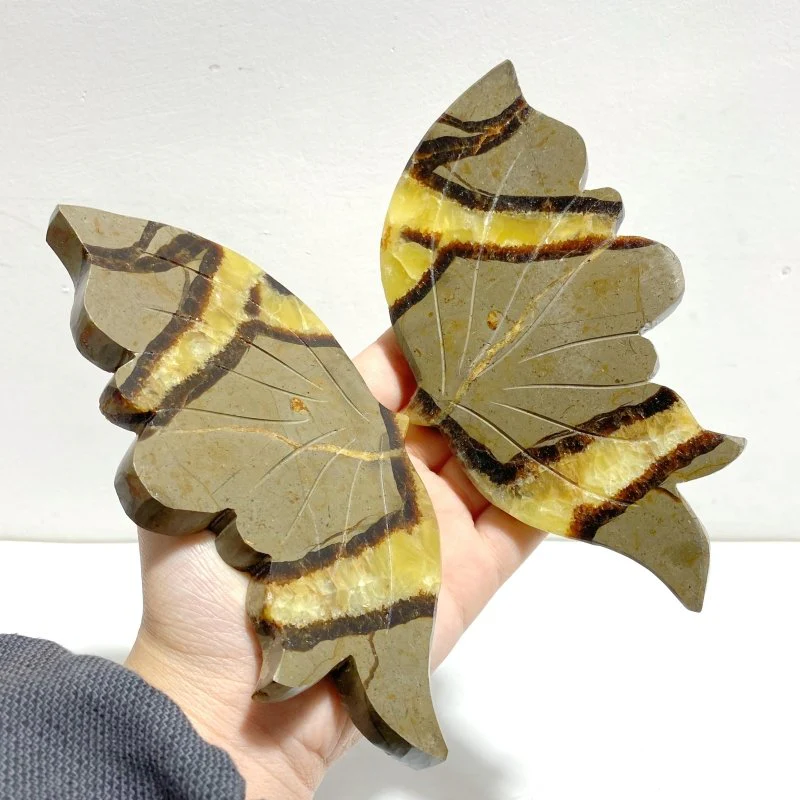 3 Pairs Septarian Butterfly Wing Carving With Stand #6 - Image 5