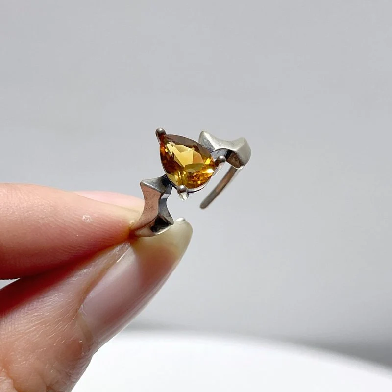 #C2 Silver Rings Wholesale Citrine Lapis Lazuli Cut Faceted Waterdrop Shape