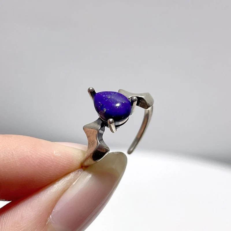 #C2 Silver Rings Wholesale Citrine Lapis Lazuli Cut Faceted Waterdrop Shape - Image 2
