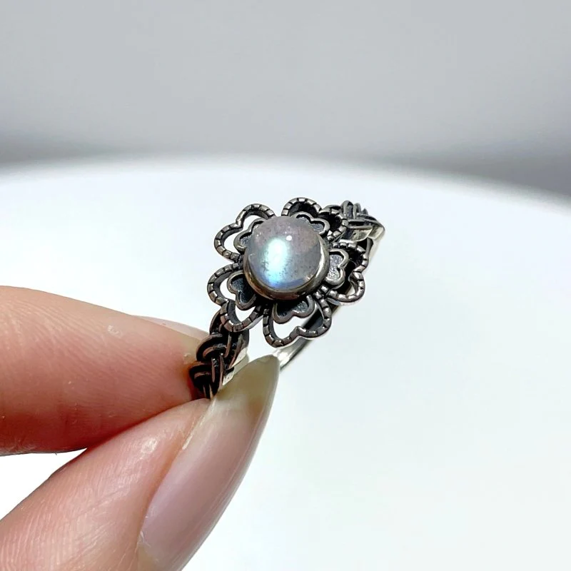 #C4 Silver Rings Flower Wholesale Moonstone Labradorite Opal Golden Rutile
