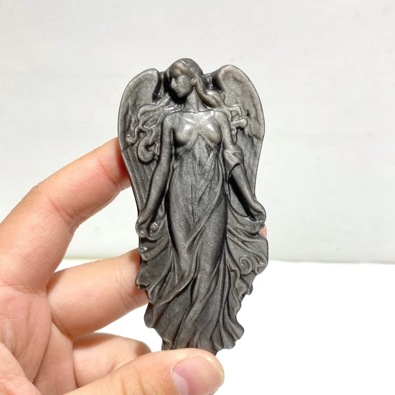 Silver Sheen Obsidian Angel Carving Wholesale