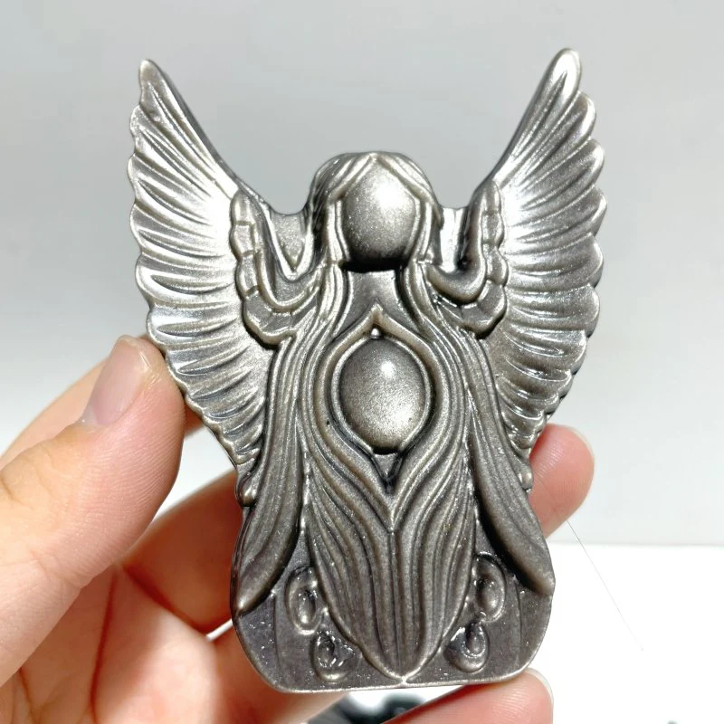 Silver Sheen Obsidian Angel Carving Wholesale
