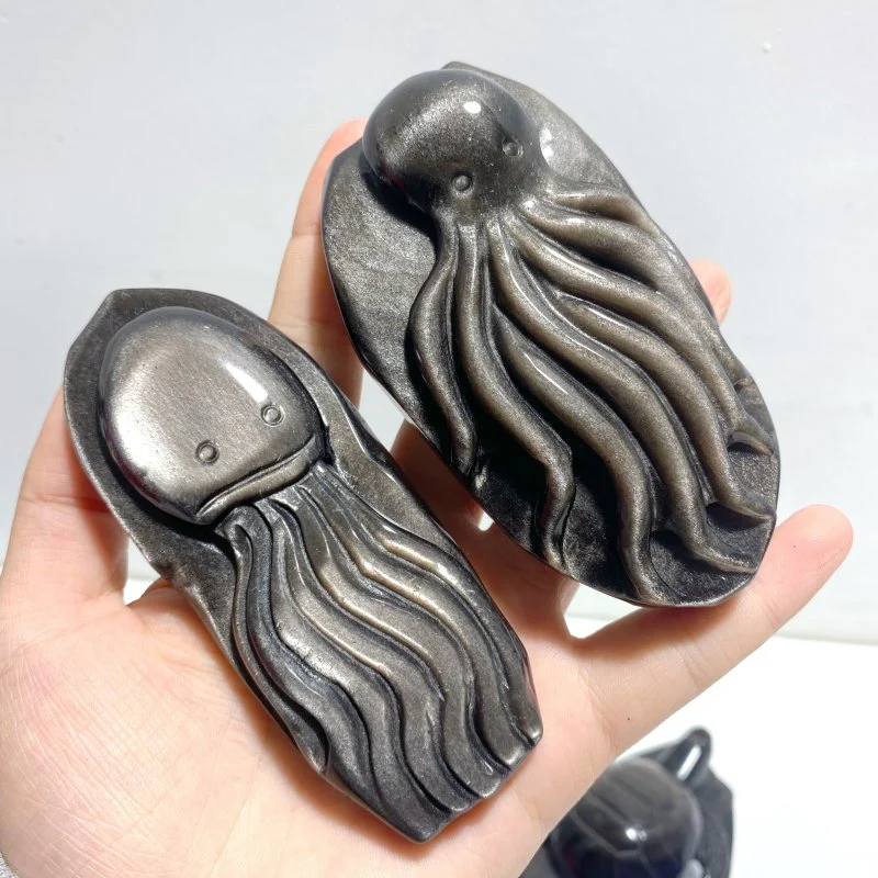 8 Pieces Silver Sheen Obsidian Animals Carving - Image 3