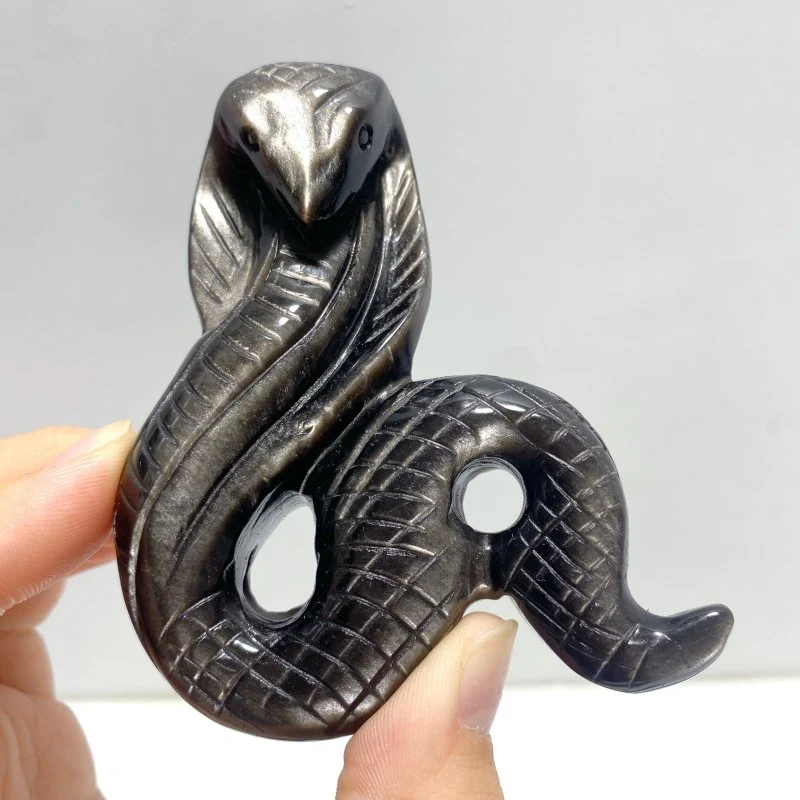 8 Pieces Silver Sheen Obsidian Animals Carving - Image 5