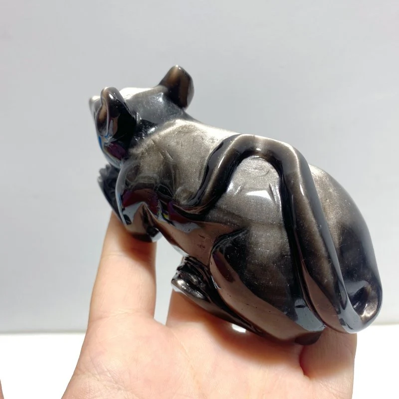 8 Pieces Silver Sheen Obsidian Animals Carving - Image 7