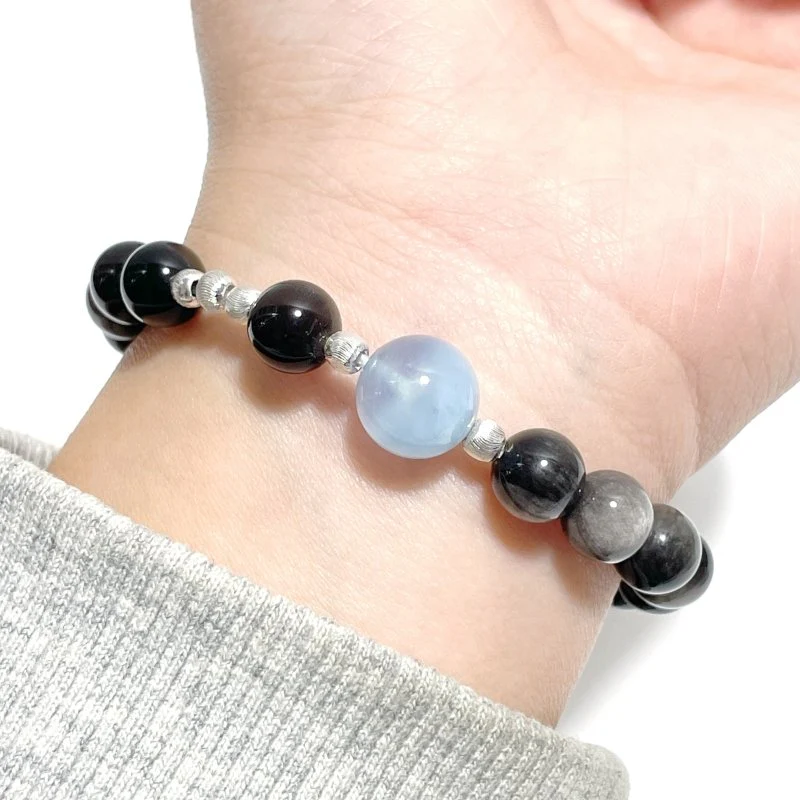 Silver Sheen Obsidian Aquamarine DIY Bracelet Wholesale Original Design - Image 2