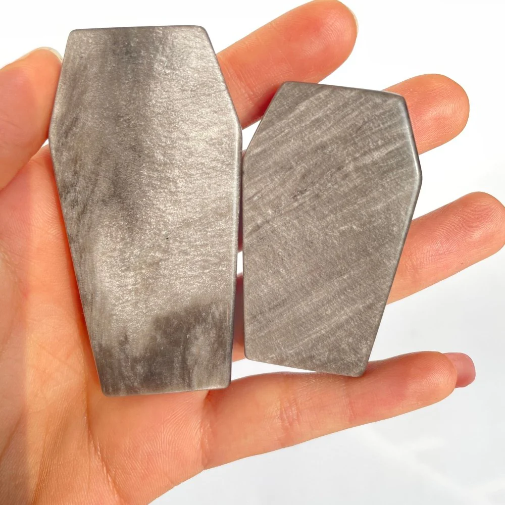 Silver Sheen Obsidian Coffin Carving Wholesale - Image 3