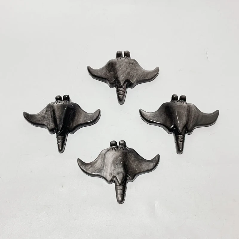 Silver Sheen Obsidian Manta Ray Carving Wholesale - Image 2
