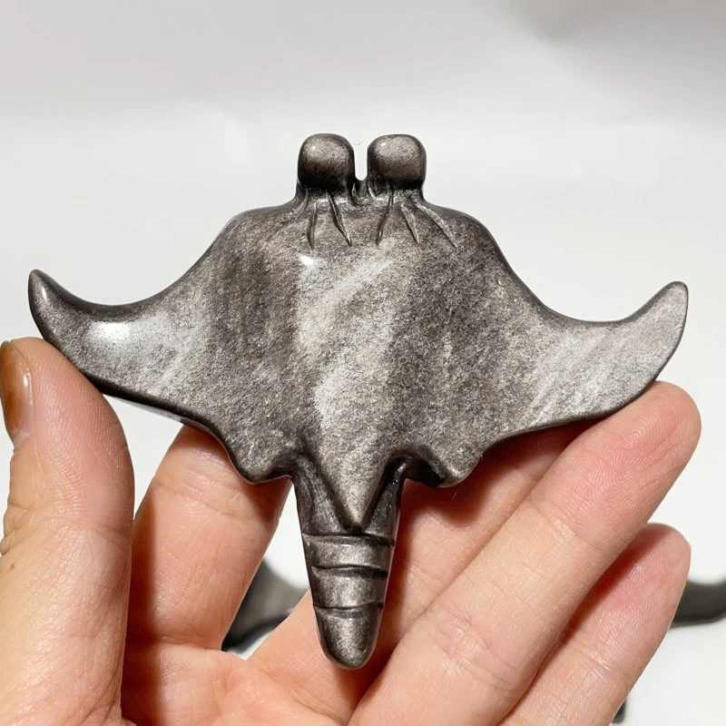 Silver Sheen Obsidian Manta Ray Carving Wholesale - Image 3
