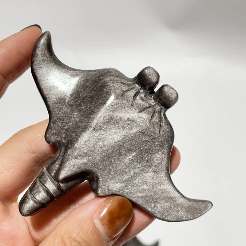 Silver Sheen Obsidian Manta Ray Carving Wholesale - Image 4