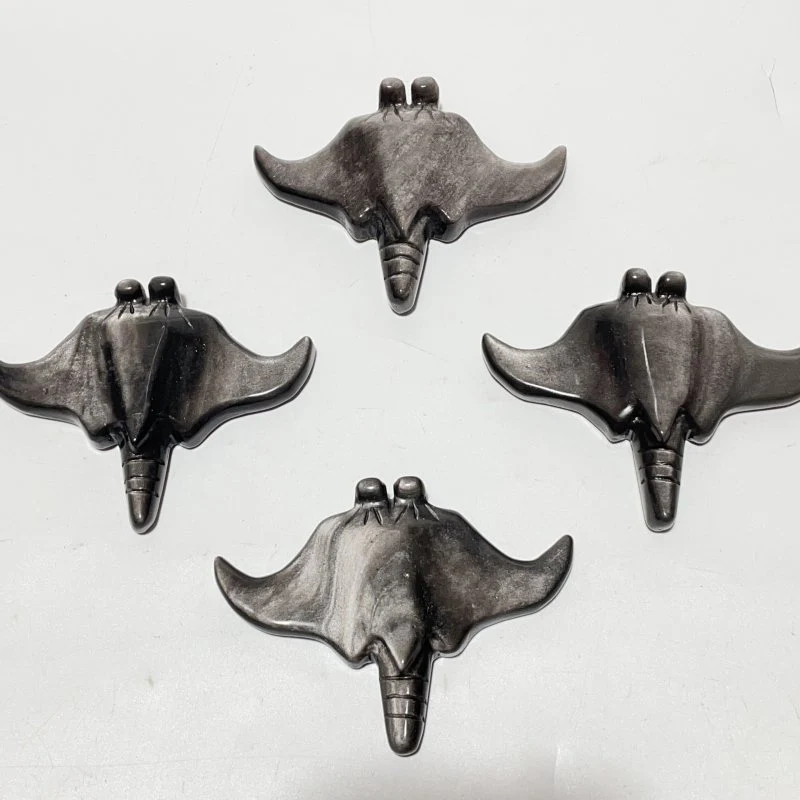 Silver Sheen Obsidian Manta Ray Carving Wholesale - Image 5