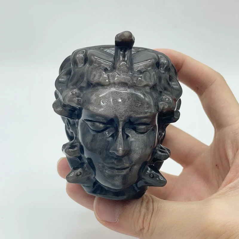 Silver Sheen Obsidian Medusa Carving Wholesale - Image 4