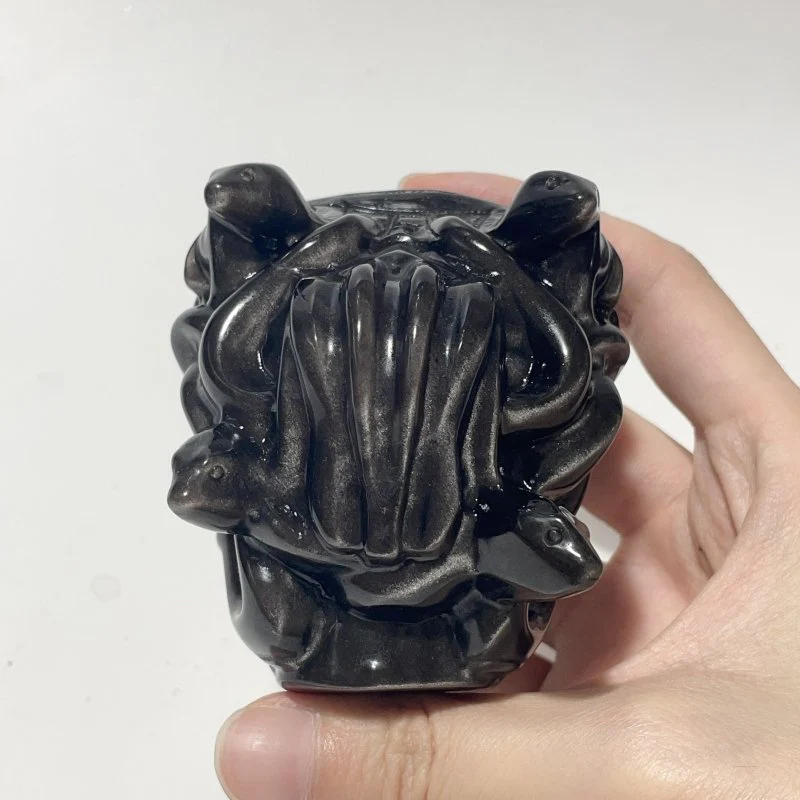 Silver Sheen Obsidian Medusa Carving Wholesale - Image 5