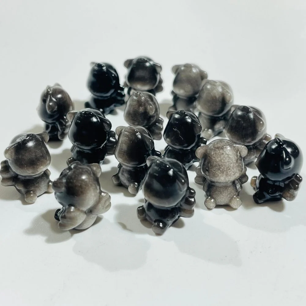 Silver Sheen Obsidian Mini Angel Bear Carving Wholesale - Image 4