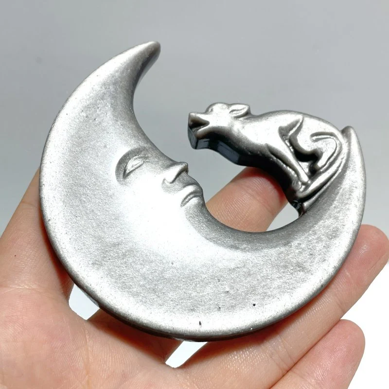Silver Sheen Obsidian Moon Face Wolf Carving Wholesale - Image 2