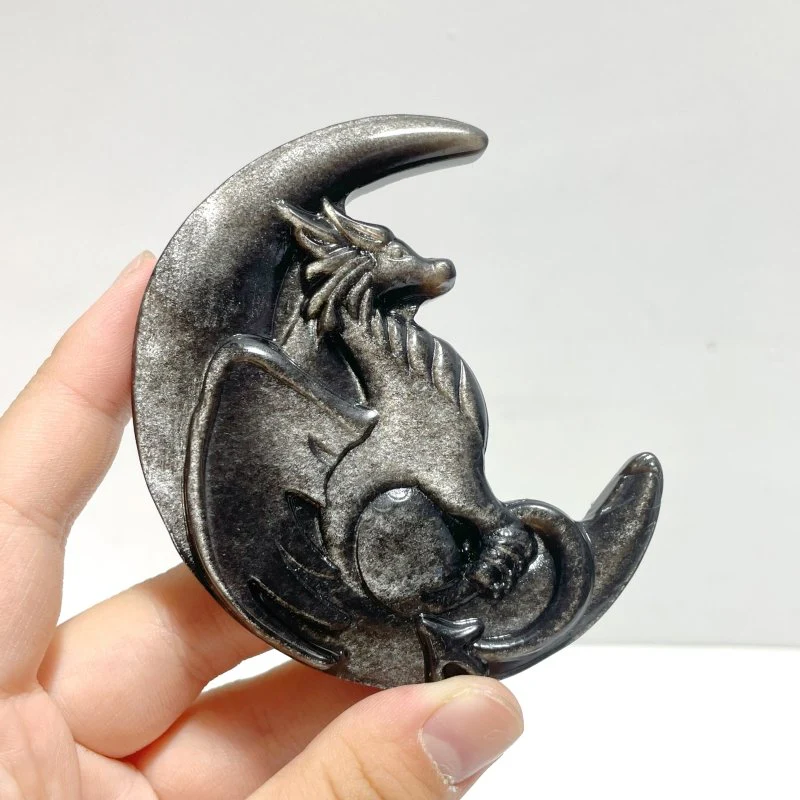 Silver Sheen Obsidian Moon Flying Dragon Carving Wholesale - Image 2