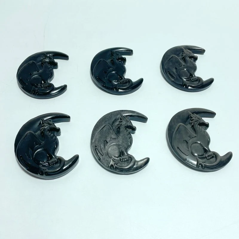 Silver Sheen Obsidian Moon Flying Dragon Carving Wholesale - Image 3