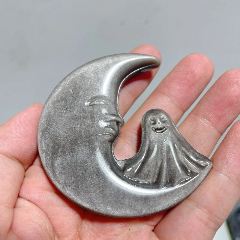 Silver Sheen Obsidian Moon Ghost Carving Wholesale Gold Sheen Obsidian