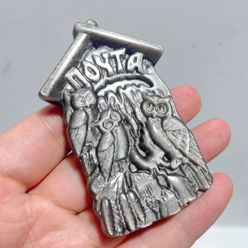 Silver Sheen Obsidian Owl Haunted House Carving Wholesale