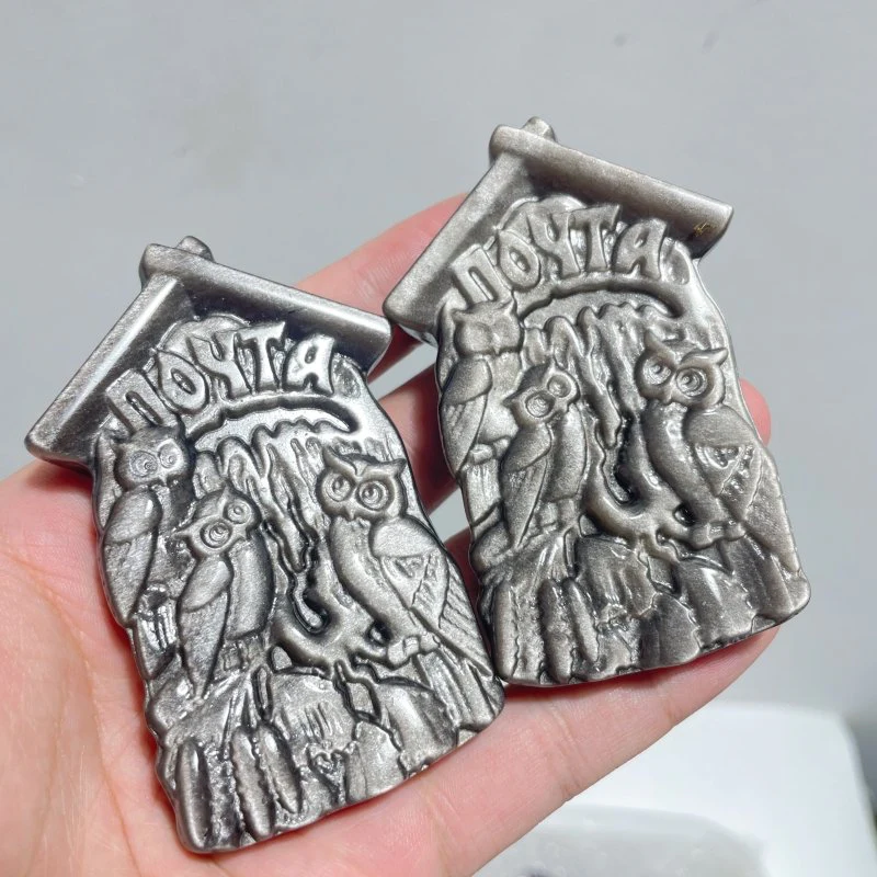 Silver Sheen Obsidian Owl Haunted House Carving Wholesale - Image 2