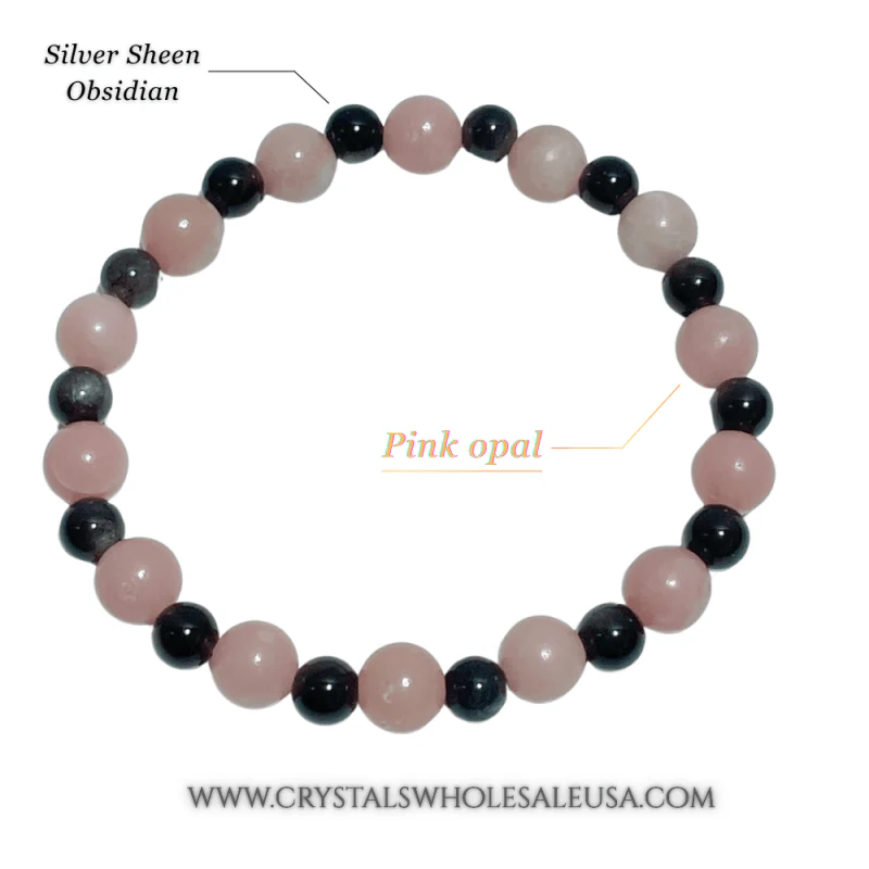 Silver Sheen Obsidian Pink Opal DIY Bracelet Wholesale Original Design