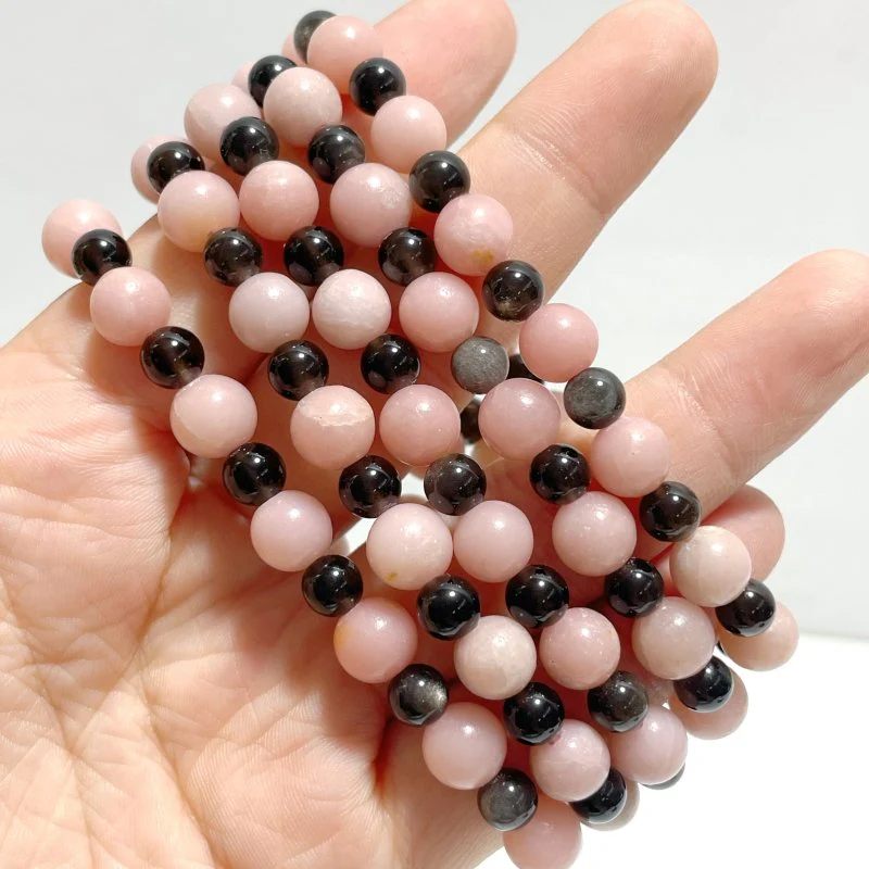 Silver Sheen Obsidian Pink Opal DIY Bracelet Wholesale Original Design - Image 2