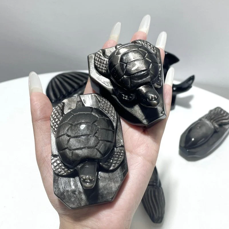 9 Pieces Silver Sheen Obsidian Sea Animals Carving - Image 4