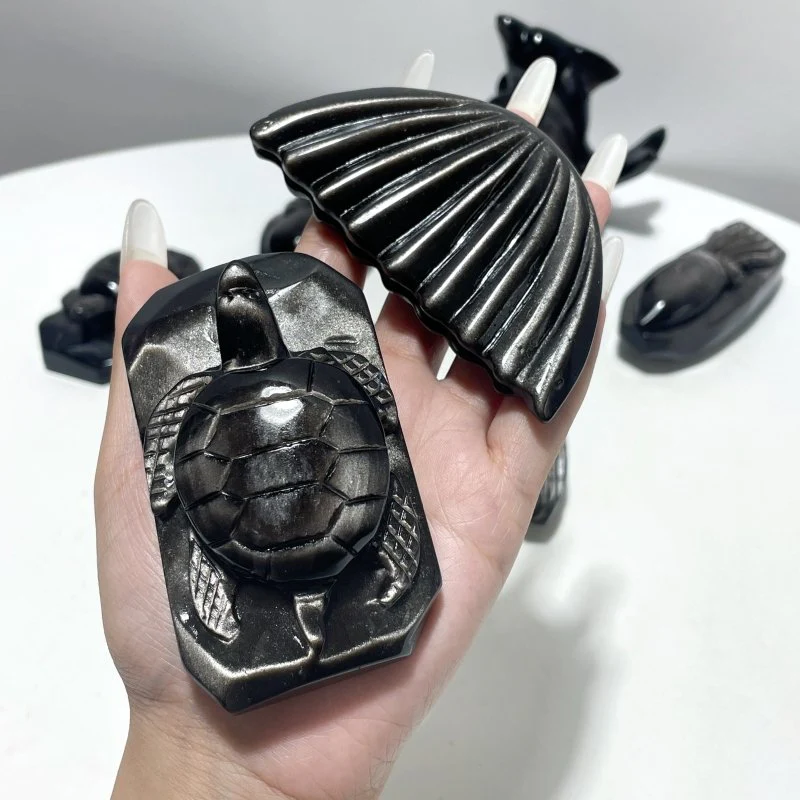 9 Pieces Silver Sheen Obsidian Sea Animals Carving - Image 5