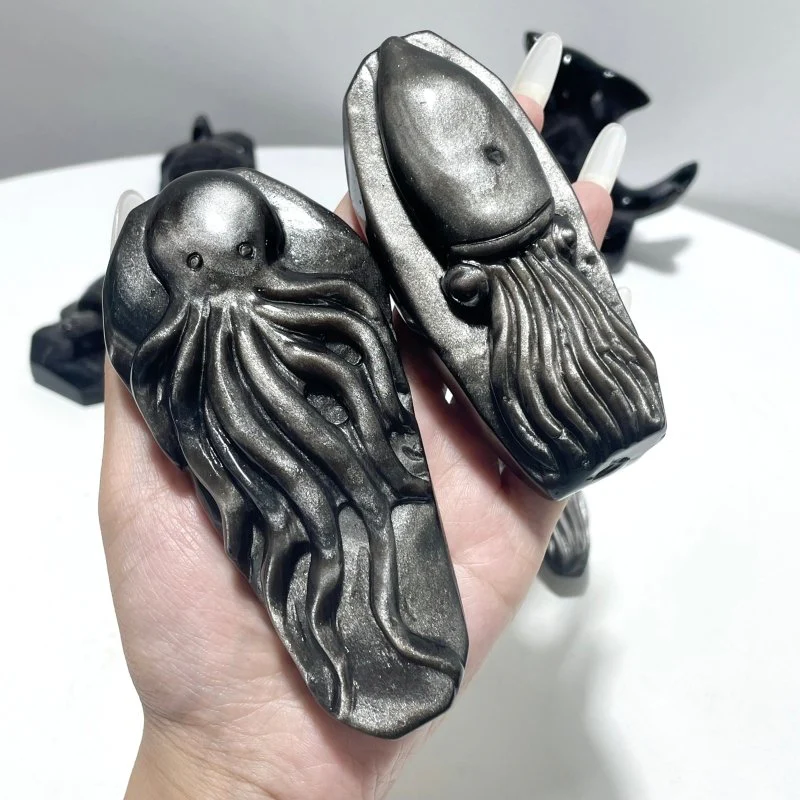 9 Pieces Silver Sheen Obsidian Sea Animals Carving - Image 6