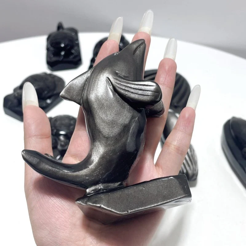 9 Pieces Silver Sheen Obsidian Sea Animals Carving - Image 7