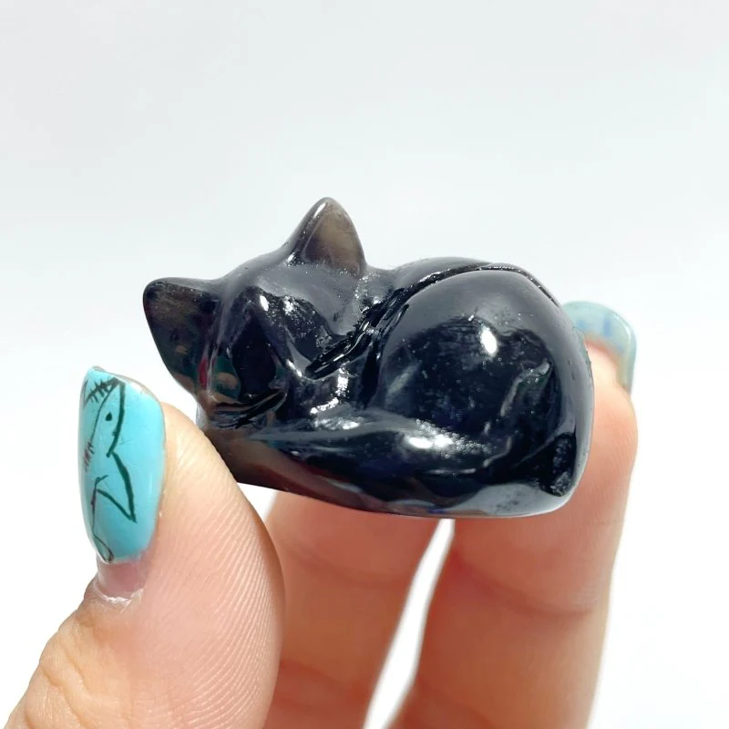 Small Silver Sheen Obsidian Sleeping Cat Carving Wholesale - Image 4