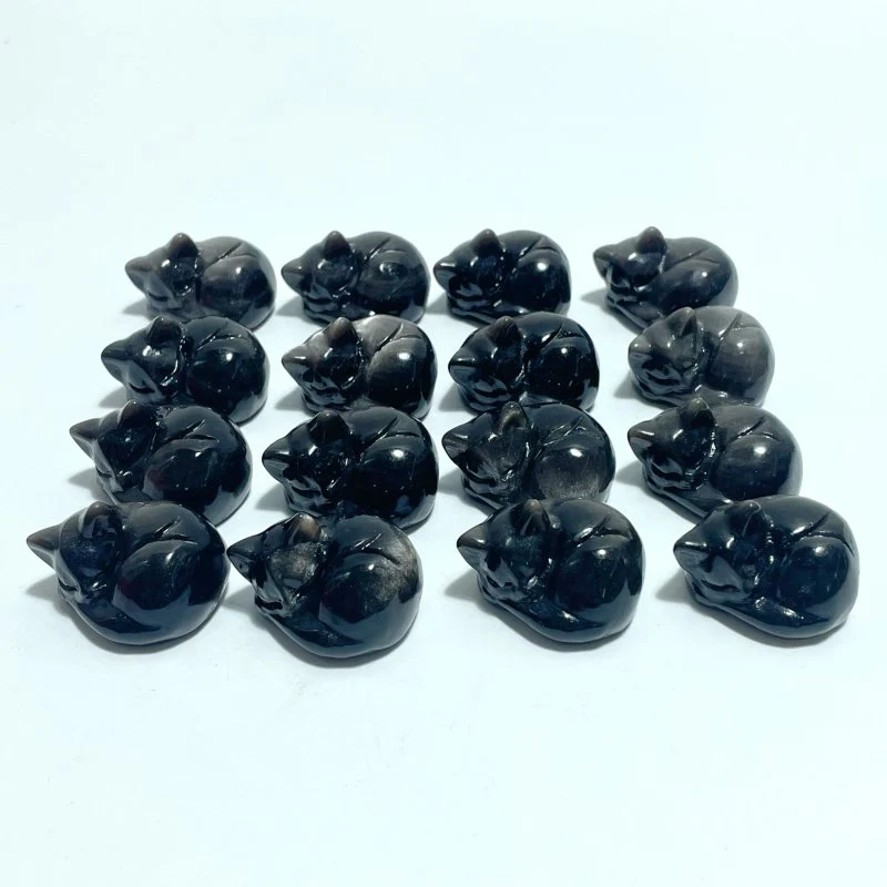 Small Silver Sheen Obsidian Sleeping Cat Carving Wholesale - Image 5