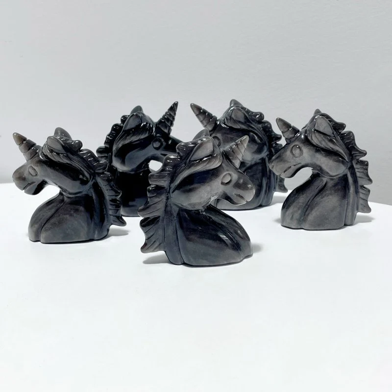 Silver Sheen Obsidian Unicorn Carving Wholesale