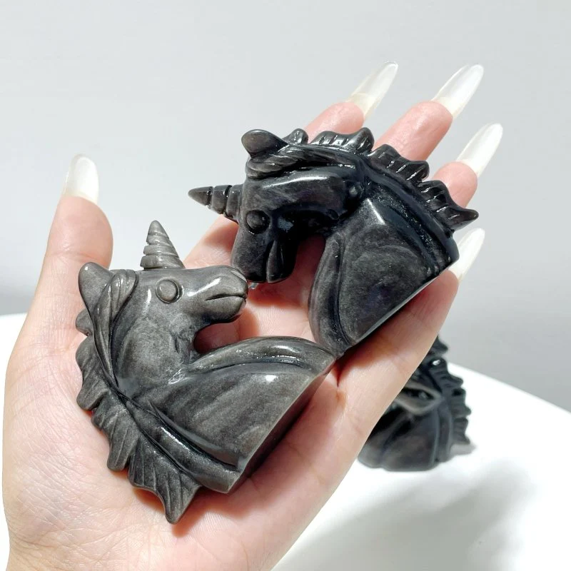 Silver Sheen Obsidian Unicorn Carving Wholesale - Image 2
