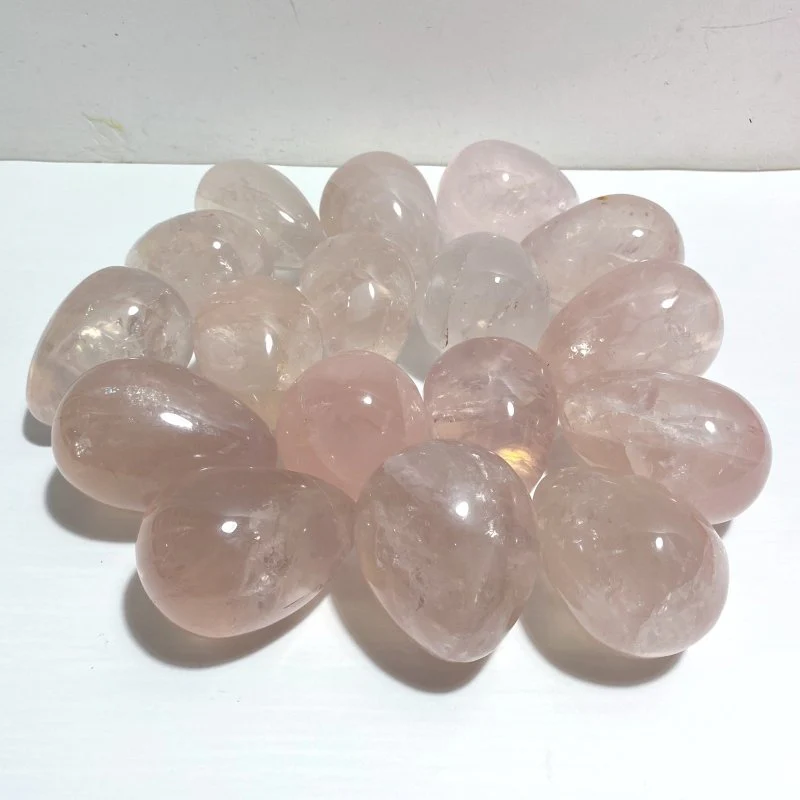 17 Pieces Six Star Line Rose Quartz Eggs With Rainbow