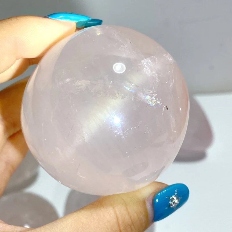 17 Pieces Six Star Line Rose Quartz Eggs With Rainbow - Image 4