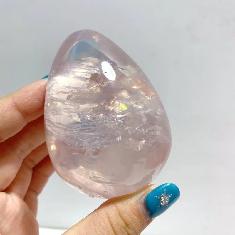 17 Pieces Six Star Line Rose Quartz Eggs With Rainbow - Image 7
