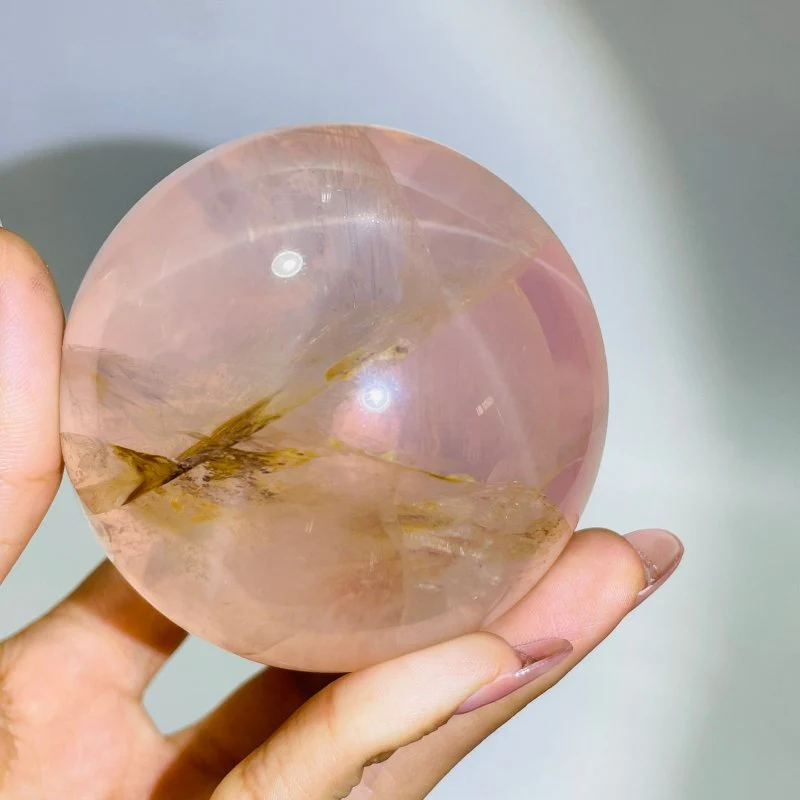 2.8in(7.1cm) Six Star Line Rose Quartz Fire Quartz Sphere - Image 4