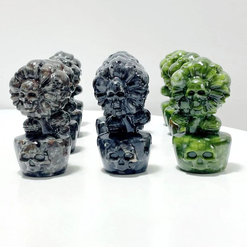3 Types Skull Sunflower Carving Wholesale Green Jade Yooperlite Larvikite