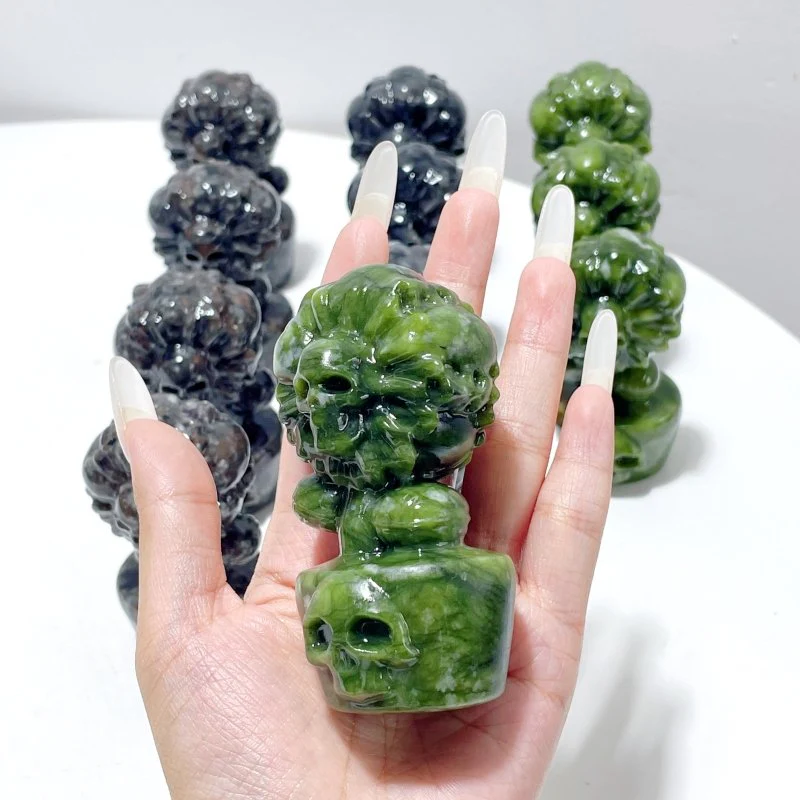 3 Types Skull Sunflower Carving Wholesale Green Jade Yooperlite Larvikite - Image 2