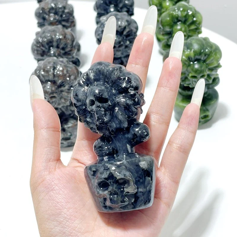 3 Types Skull Sunflower Carving Wholesale Green Jade Yooperlite Larvikite - Image 3