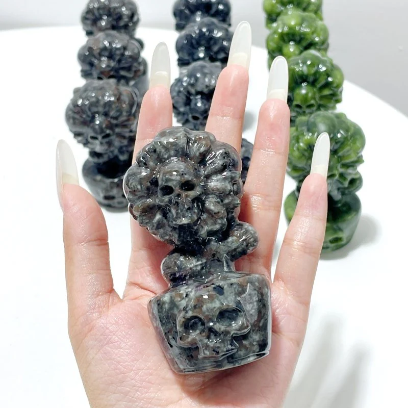 3 Types Skull Sunflower Carving Wholesale Green Jade Yooperlite Larvikite - Image 4